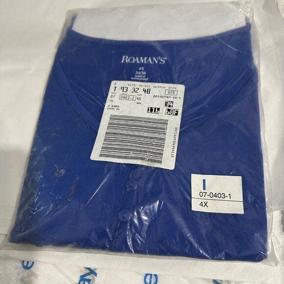 Roman’s size 4X 34/36 cobalt blue cotton v neck new in package tunic Henley top - Picture 2 of 8